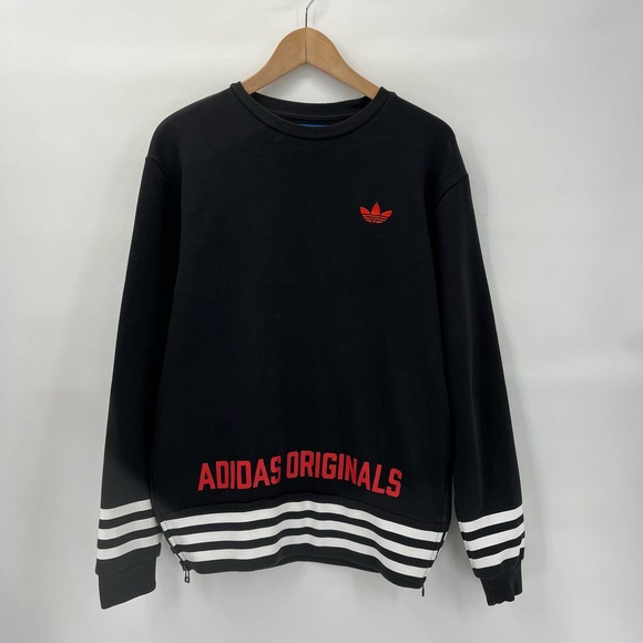 Adidas Originals Unisex Sweatshirt Small Black Stripes Embroidered Trefoil Logo - Picture 5 of 10